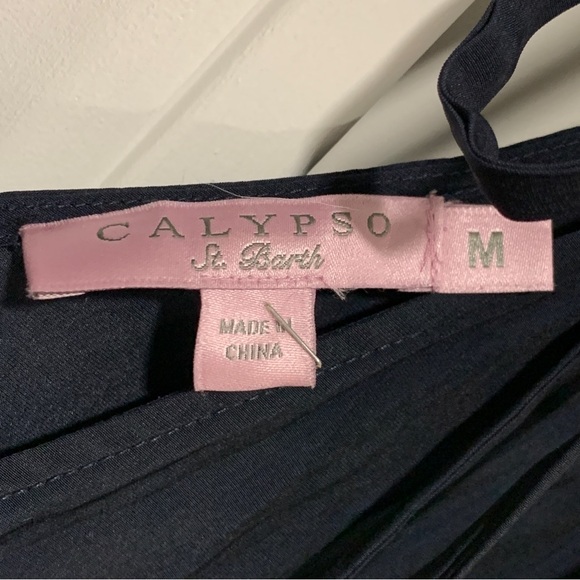 Calypso St. Barth | Boho Tassel Maxi Dress Trila Dark Navy Matte Satin | Sz M - Picture 10 of 12